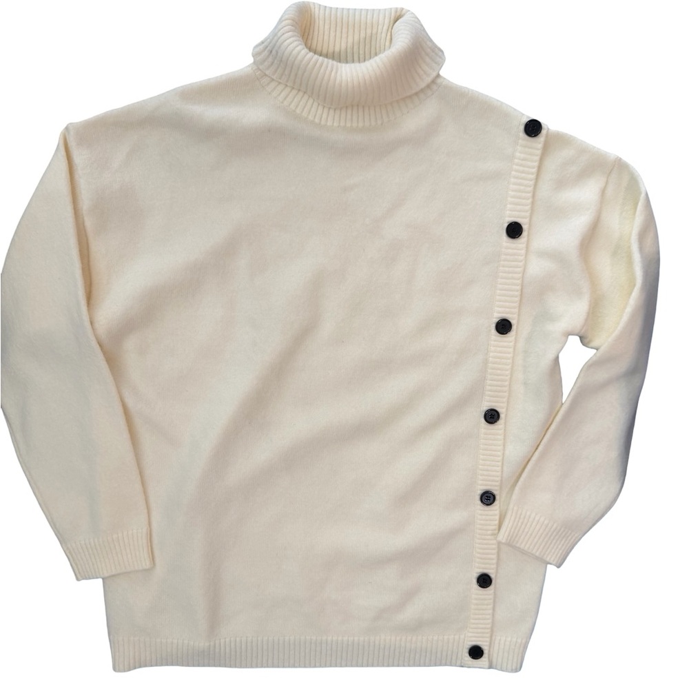 FLATWHITE Anthropologie Cream Turtleneck Sweater Side Buttons Women’s Large - Picture 2 of 8